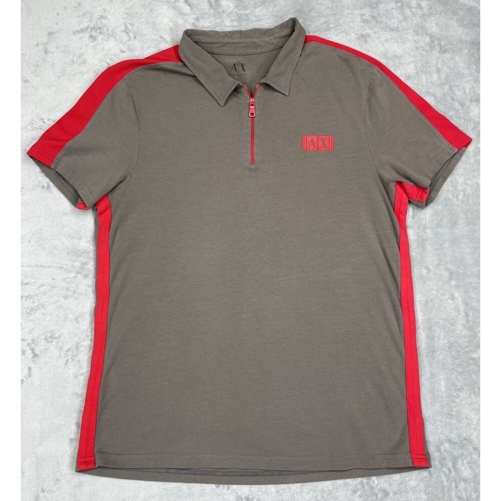 Armani Exchange Men Polo Shirt Large Red 1/4 Zip Logo Short Sleeve